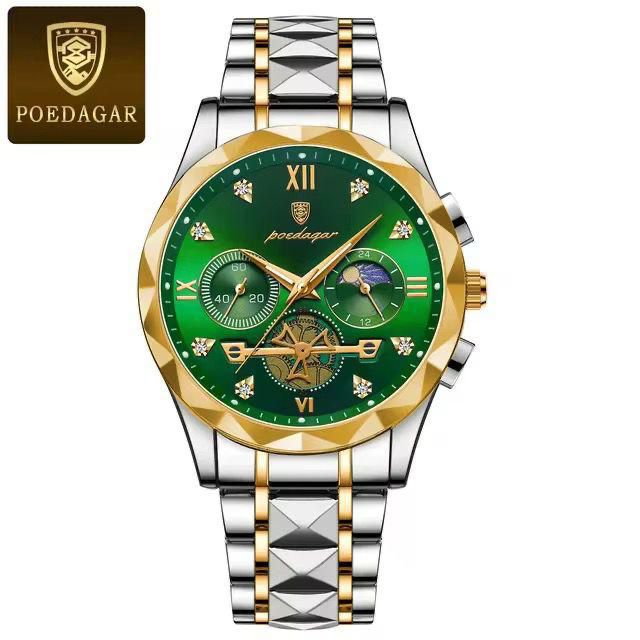 Poedagar Luxury Two-Tone Men’s Watch – Stainless Steel Multi-Function Dial