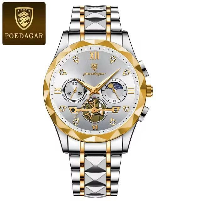 Poedagar Luxury Two-Tone Men’s Watch – Stainless Steel Multi-Function Dial
