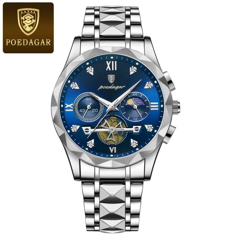 Poedagar Luxury Two-Tone Men’s Watch – Stainless Steel Multi-Function Dial