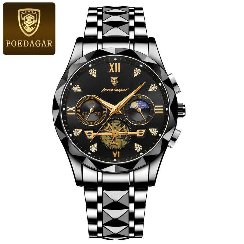 Poedagar Luxury Two-Tone Men’s Watch – Stainless Steel Multi-Function Dial