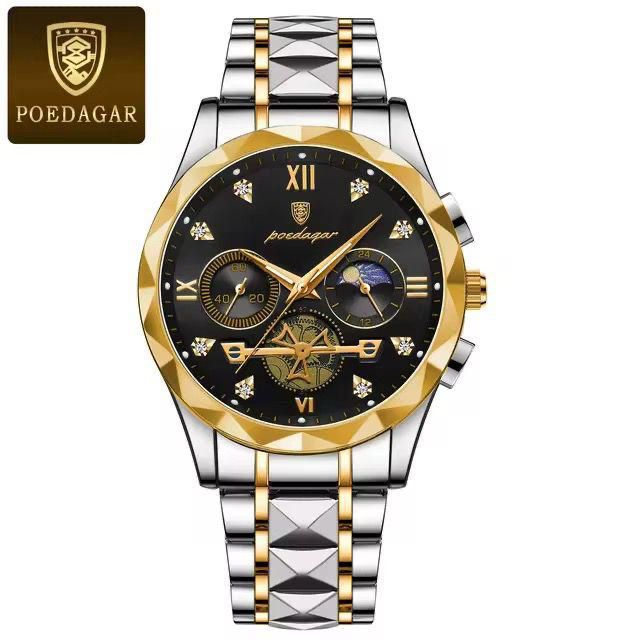 Poedagar Luxury Two-Tone Men’s Watch – Stainless Steel Multi-Function Dial