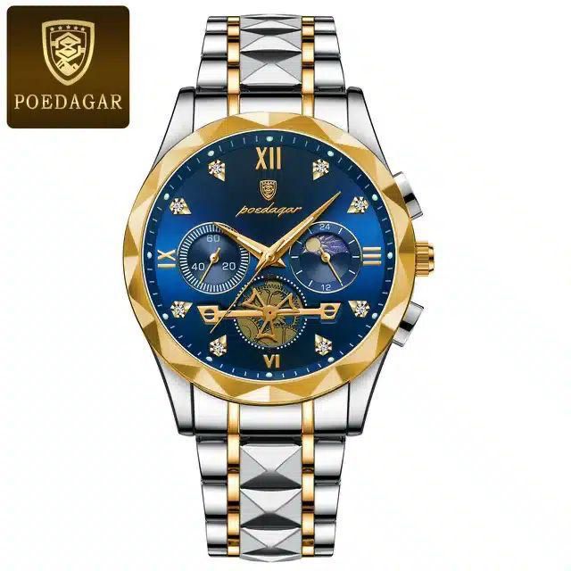Poedagar Luxury Two-Tone Men’s Watch – Stainless Steel Multi-Function Dial